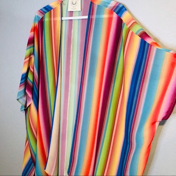 Pink Lily Beach Party Life Rainbow Striped Kimono - Picture 3 of 7